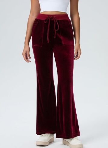 Aleumdr Womens High Waisted Sweatpants Wide Leg Velour Pants with Pockets Drawstring Waist Flare Leg Lounge Pants in Saudi Arabia