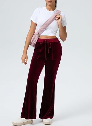 Aleumdr Womens High Waisted Sweatpants Wide Leg Velour Pants with Pockets Drawstring Waist Flare Leg Lounge Pants in Saudi Arabia