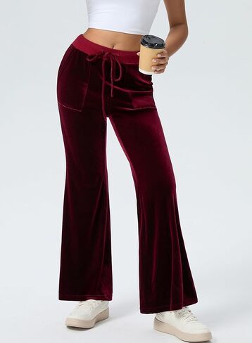 Aleumdr Womens High Waisted Sweatpants Wide Leg Velour Pants with Pockets Drawstring Waist Flare Leg Lounge Pants in Saudi Arabia