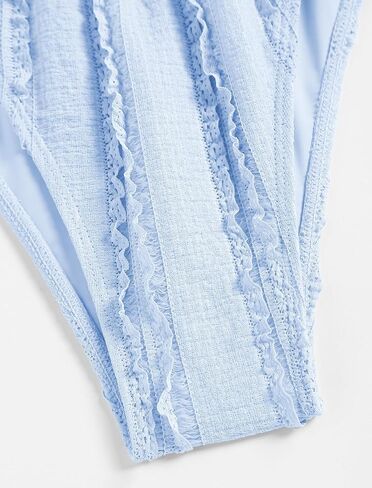 ZAFUL Tankini Swimsuits for Women Smocked Ruffles Tie Front Bowknot Textured High Cut Tanga Tankini Set(A-Light Blue, S) in Saudi Arabia