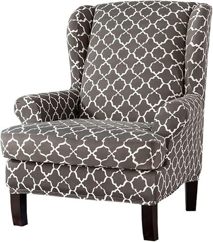 Wingback Chair Slipcover Printing Fabric Stretchable Armchair Cover 2 Pieces Arms Stylish Furniture Protector for Living Room Bedroom -Orange in Saudi Arabia