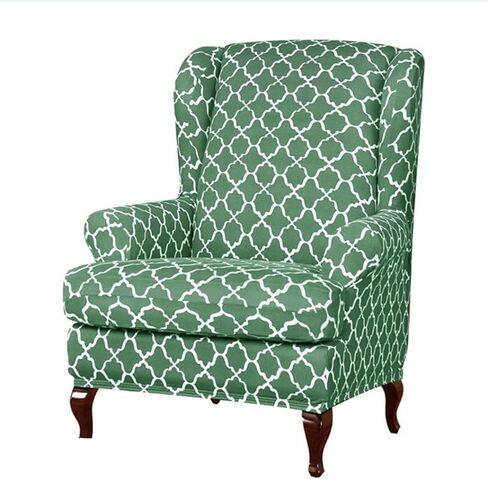 Wingback Chair Slipcover Printing Fabric Stretchable Armchair Cover 2 Pieces Arms Stylish Furniture Protector for Living Room Bedroom -Orange in Saudi Arabia