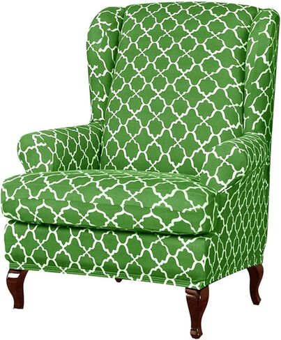 Wingback Chair Slipcover Printing Fabric Stretchable Armchair Cover 2 Pieces Arms Stylish Furniture Protector for Living Room Bedroom -Orange in Saudi Arabia