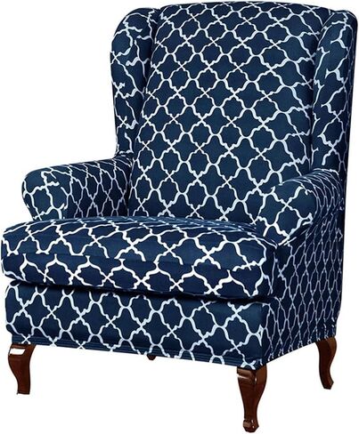 Wingback Chair Slipcover Printing Fabric Stretchable Armchair Cover 2 Pieces Arms Stylish Furniture Protector for Living Room Bedroom -Orange in Saudi Arabia