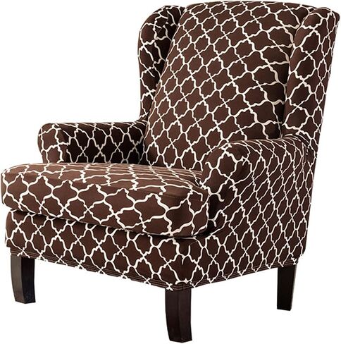 Wingback Chair Slipcover Printing Fabric Stretchable Armchair Cover 2 Pieces Arms Stylish Furniture Protector for Living Room Bedroom -Orange in Saudi Arabia