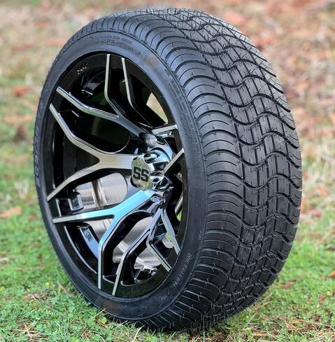 14" Rally Machined/Black Golf Cart Wheels and 205/30-14" DOT Low Profile Tires - Set of 4 (Standard Lugs 1/2 x 20) in Saudi Arabia