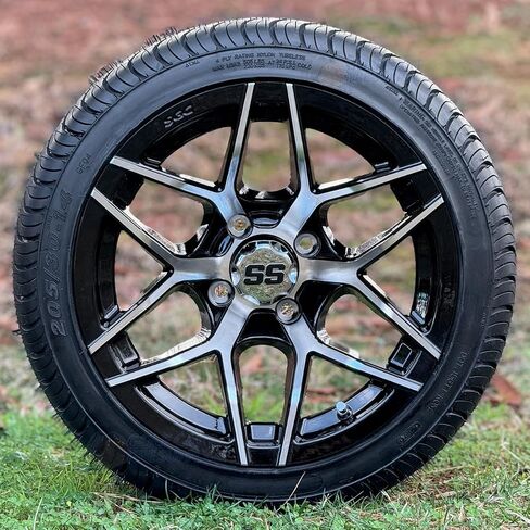 14" Rally Machined/Black Golf Cart Wheels and 205/30-14" DOT Low Profile Tires - Set of 4 (Standard Lugs 1/2 x 20) in Saudi Arabia
