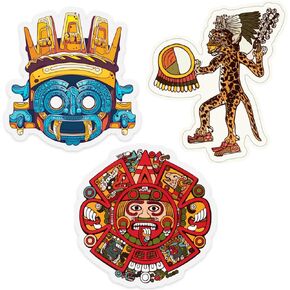 Aztec Stickers Cool Jaguar Warrior Tlaloc Decal Aztec Calendar Vinyl Native American Decor Mexican Stickers for Laptop Skate Water Bottles Window Car Hard Hat Gift - (3" x 3") 3 Pack in Saudi Arabia