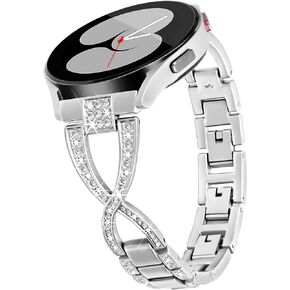 20mm X-Shape Band for Samsung Galaxy Watch 6 5 4 Band 40mm 44mm, Women Bling Metal Band for Samsung Watch Bands 6 5 4 Bands Watch 6 Classic/Watch 4 Classic/Watch 5 Pro/Watch 3 41mm/Active 2