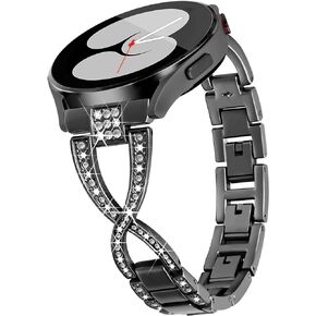 20mm X-Shape Band for Samsung Galaxy Watch 6 5 4 Band 40mm 44mm, Women Bling Metal Band for Samsung Watch Bands 6 5 4 Bands Watch 6 Classic/Watch 4 Classic/Watch 5 Pro/Watch 3 41mm/Active 2