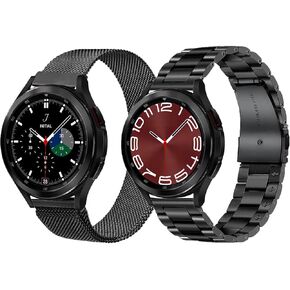 Metal Band Compatible with Galaxy Watch 6 4 Classic Bands 47mm 46mm 43mm 42mm,Watch 7 6 5 4 FE Band 40 44mm, 2 Pack Business Stainless Steel Straps for Galaxy Watch 6 Classic Men Women Black