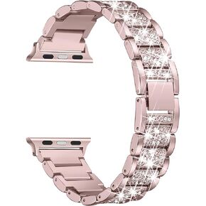 Secbolt Bling Bands Compatible with Apple Watch Band 38mm 40mm 41mm 42mm 44mm 45mm iWatch Series 9/8/7/6/5/4/3/2/1/SE, Dressy Jewelry Metal Bracelet Adjustable Wristband