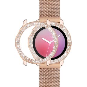 KOREDA Compatible with Samsung Galaxy Watch Active/Active 2 40mm 44mm Band with Case Women, Stainless Steel Mesh Loop Replacement Magnet Wristband Strap & Full Around PC Bumper for Galaxy Active 2 40mm 44mm