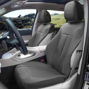 FH Group Front Set Faux Leather Car Seat Covers for Low Back Seat with Removable Headrest, Universal Fit, Airbag Compatible Seat Cover for SUV, Solid Gray