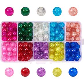 PH PandaHall 100pcs 10mm Crackle Beads 10 Color Glass Round Beads Crystal Beads for Summer Beading Friendship Bracelet Mother's Day Jewelry Making Christmas Tree Ornament