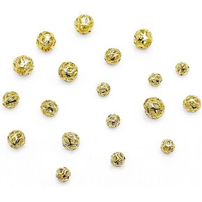 90PCS 14K Gold Plated Hollow Beads Round Filigree Beads Brass Metal Spacer Beads for DIY Crafts Bracelets Necklaces Earrings Jewelry Making