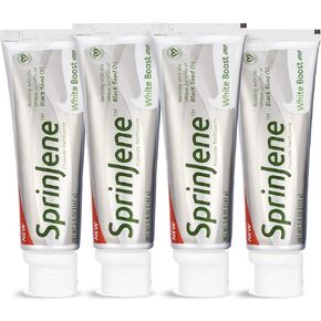 SprinJene Natural Teeth Whitening Toothpaste with Fluoride, SLS Free with Patented Black Seed Oil & Zinc for Cavity Protection Dry Mouth, Fresh Breath Cruelty-Free, Gluten Free 2 Pack (White Boost)