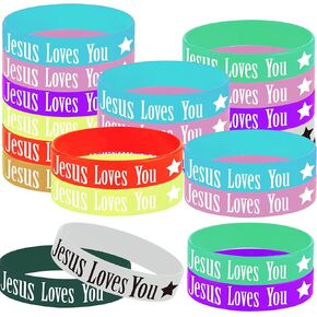 36PCS Jesus Loves You Rubber Bracelets, Christian Religious Jesus Loves You Party Party Supplies Decorations Gifts Prize Goodie Bag Favors Easter Baskets Fillers