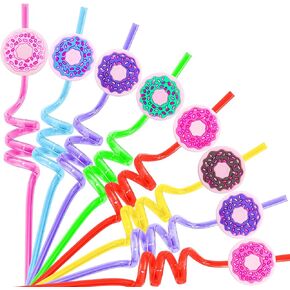 24Pcs Donut Party Straws for Donut Party Favors, Donut Themed Party Reusable Straws for Kids Donut Party Supplies