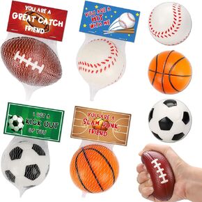 Thremhoo 16 PCS Stress Balls Foam Bouncy Balls for Kids Pinata Filler Goodie Bag Stuffers Easter Gifts Basketball Football Party Favor for 4-8 8-12 Treasure Box Toddler Bulk Toys Classroom Prizes