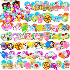 100 Pack Toy Filled Easter Eggs, Colorful Plastic Eggs with Different Kinds of Little Toys for Hunt, Basket Stuffers Fillers, Theme Party Favor for Kids