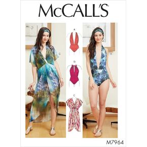 McCall Pattern Company McCall's Women's One Piece Bathing Suit and Cover Up Sewing Patterns, Sizes 8-22, various, White