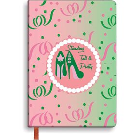 Sorority Paraphernalia Gift Standing Tall & Pretty Leather Journal Notebook Pink and Green Greek Sorority Writing Diary Notebook for Women Sister Gift (Standing Tall & Pretty)