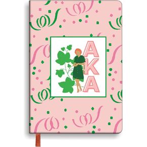 Sorority Paraphernalia Gift Standing Tall & Pretty Leather Journal Notebook Pink and Green Greek Sorority Writing Diary Notebook for Women Sister Gift (Standing Tall & Pretty)