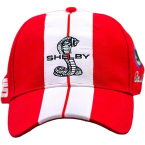 Shelby Super Snake Red Cap Hat | Two Stripe Shelby Cobra Design Racing Performance Hat | Officially Licensed Shelby® Product | One-Size Fits All | Adjustable Closure