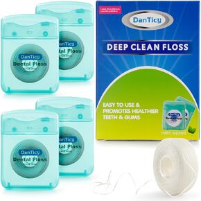 Dental Floss Deep Clean Waxed Floss,Extra Wide Cleaning and Slides Smoothly & Easily is Perfect for Individuals with Tight & Small Gaps Between Teeth, PFAS Free | Mint Flavored, 66Yards x 4 Pack