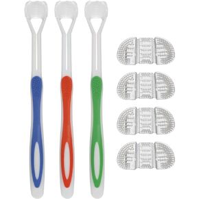 SUPVOX 7pcs Three Sided Toothbrush Replaceable Dual Brush Head Special Needs Toothbrush toothhugger Toothbrush Soft Bristle Toothbrush for Adult (4 Replace brish Heads)