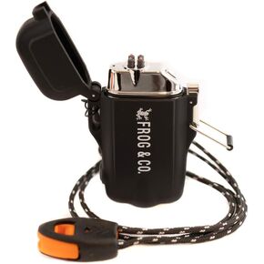 Survival Frog Tough Electric Lighter 2.0 - Waterproof & Windproof Lighters - Flameless Top-Facing Dual Arc Plasma, USB Rechargeable w/Built-in Flashlight, Camping, Survival Fire Starter (Black)