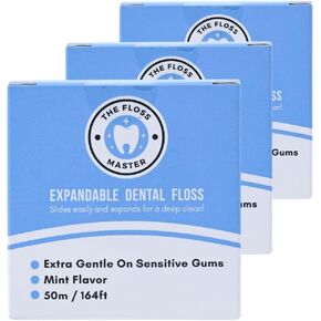 Expandable Dental Floss 3 Pack I Plastic-Free Dispenser I 50 Meter / 164 feet per Pack I Gentle Glide for Effective Cleaning I Mint Flavor
