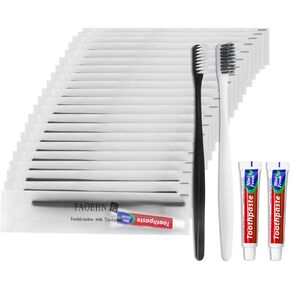 Disposable Toothbrushes with Toothpaste Pack of 20,Toothbrush with 10g Toothpaste Individually Wrapped Disposable Travel Toothbrushes Kit in Bulk for Homeless,Airbnb,Shelter,Hotel,Charity(Black+White)