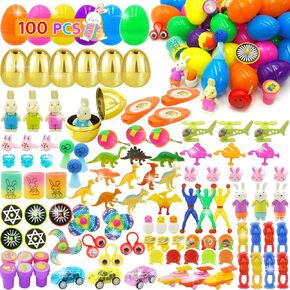[2 Surprised Golden Eggs] 50 Pack Prefilled Easter Eggs with Assorted Toys, Basket Stuffers for Kid Toddler Teens Boys Girls Easter Hunt Filling Treats Basket Stuffers Party Favor