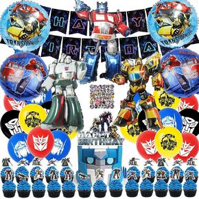 107 Pcs 𝑻𝒓𝒂𝒏𝒔𝒇𝒐𝒓𝒎𝒆𝒓𝒔 Birthday Party Supplies, Robot Theme Party Decoration Include Banner, Foil Balloons, Latex Balloons, Cake Topper, Cupcake Toppers, Sticker For Birthday, Theme Party in Saudi Arabia