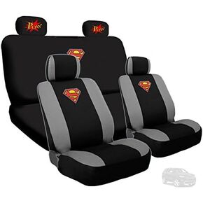 Ultimate Superman Car Seat Covers from BDK Bundle with Classic POW! Logo Headrest Covers Gift Set