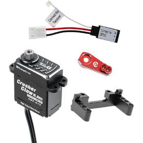RampCrab High Torque Servo with Servo Horn and Mount for FMS FCX24, Upgrade Parts for RC Crawler 1/24 Scale FCX24 Power Wagon Butcher & Max Smasher Big Foot Monster Truckd, Red Horn