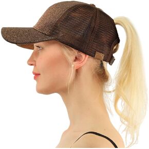 C.C Ponytail Messy Buns Trucker Ponycaps Plain Baseball Visor Cap Dad Hat Glitter Bronze