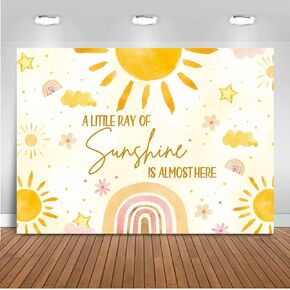 Mocsicka Sunshine Baby Shower Backdrop Sunshine Theme Baby Shower Backdrop Party Decorations Background Little Ray of Sunshine Party Backdrop Cake Table Decorations (6x4ft)
