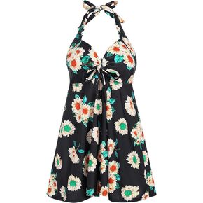 ZAFUL Swimsuits for Women Two Piece Floral Tankini Set Halter Swimsuit Vintage Bathing Suits with Boyshorts