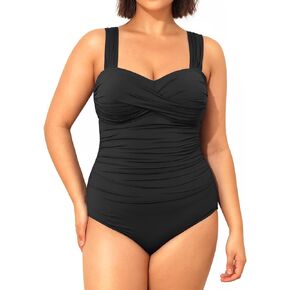 Yonique Plus Size One Piece Swimsuit for Women Tummy Control Bathing Suit Ruched Swimwear