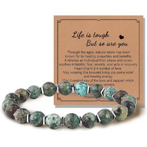 Natural Stone Healing Bracelet, Get Well Soon Gifts for Women, Cancer Patient Healing Thoughts Gift After Surgery Illness with Meaningful Message Card (African Turquoise)