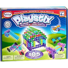 POPULAR PLAYTHINGS Playstix Translucent Set Construction Toy Building Blocks 105 Piece Kit
