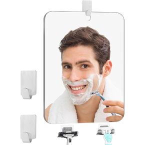 Shower Mirror Fogless for Shaving, Large(10.5x8in) and with 2 Sticky Hooks, Easy Install & Unbreakable & Super Thick, Fog Free (No Fog) Shower Mirror for Shaving