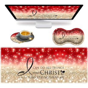 3 Piece Mouse Pad Set with Stitched Edge Large Anti-Slip Mouse Pad Desk Pad Keyboard Pad + Wrist Rest Pad + Coaster, Memory Foam Wrist Rest for Office/Home, Stay Positive Work Hard and Make It Happen
