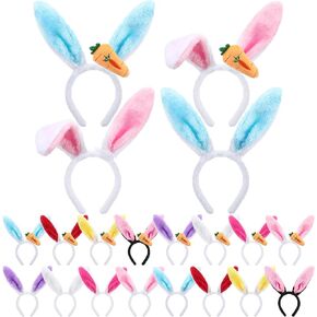 XunYee 16 Pieces Easter Bunny Ears Bulk for Kid Bunny Headband Plush Rabbit Ears with Carrot for Women Easter Costume Party Favor
