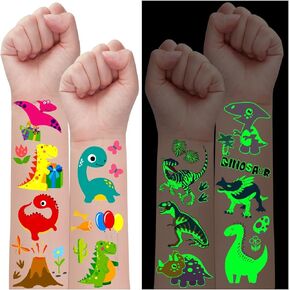 24 ورقة وشم مؤقت على شكل ديناصور للأطفال الأولاد، لوازم حفلات الديناصورات لوازم أكياس الهدايا الجيدة، ألعاب حشو الزينة، تتوهج في الظلام، ملصقات وشم مضيئة لطيفة للأطفال in Kuwait