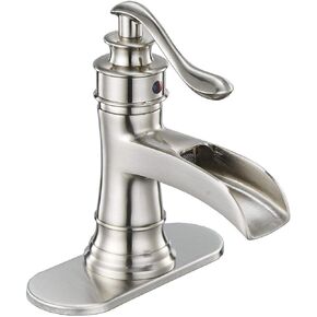 Oil Rubbed Bronze Deck Mount Bathroom Faucet with Waterfall Spout and Drip-Free Valve