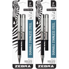 4 Zebra F-301 Compact Ballpoint Pens (2 Packs of 2), Black
